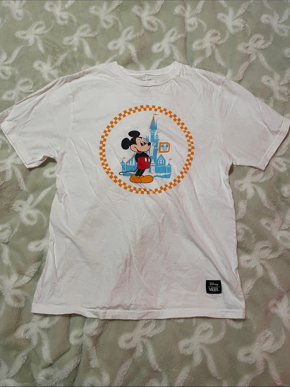 Disney World x Vans White Tee with Orange, Blue & Black Mickey Graphic